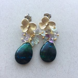 Chrysocolla Handmade Flower Earrings